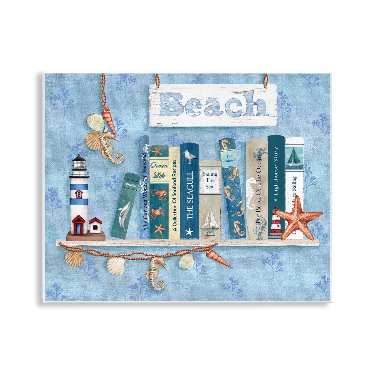 Stupell Industries Beachy Book Shelf Panel Wall Plaque Art, design by Emma Leach